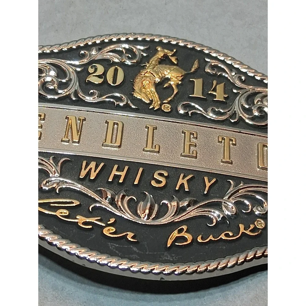 2014 Pendleton Whiskey Let'er Buck Rodeo Cowboy Montana Silversmiths Belt Buckle